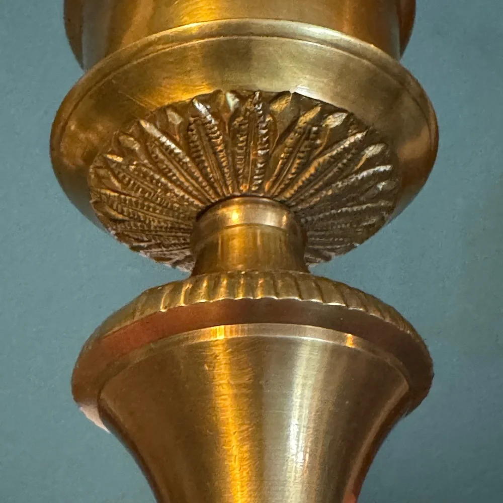 Vintage heavy brass candle holder with clips for shade
